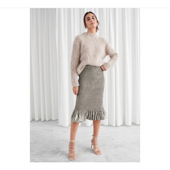 NWT & OTHER STORIES Smocked Metallic Midi Ruffle Skirt Size 4 - Picture 1 of 8
